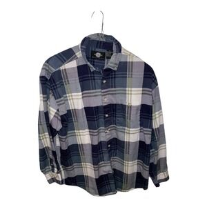 Santana Flannel Button Down Madras Plaid‎ Long Sleeve Shirt Sz XL VTG